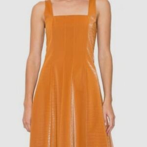 MELLODAY Orange Brown Maxi A-Line Pleated Dress